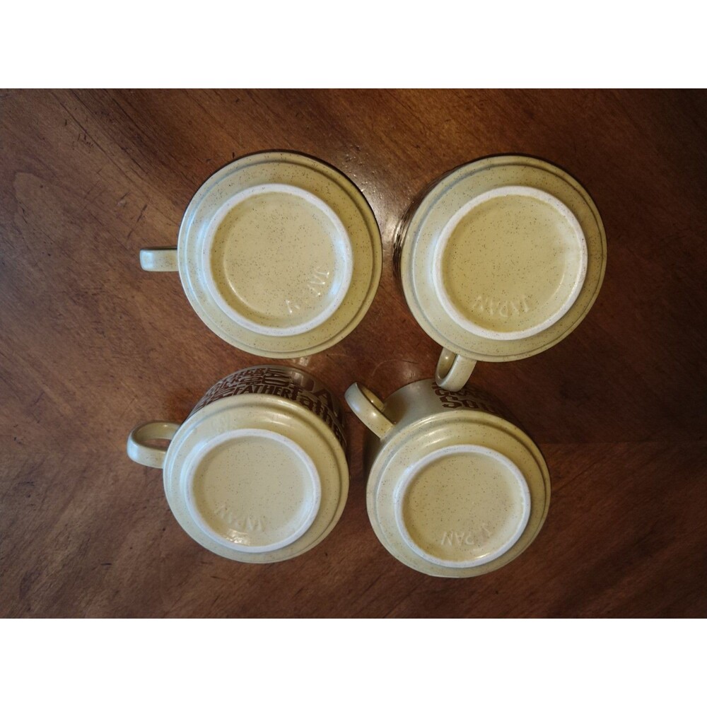 Lot 4x Vintage 1970’s Soup & Crackers Mom Dad Speckled Stoneware Mugs Japan Tan - Picture 12 of 15